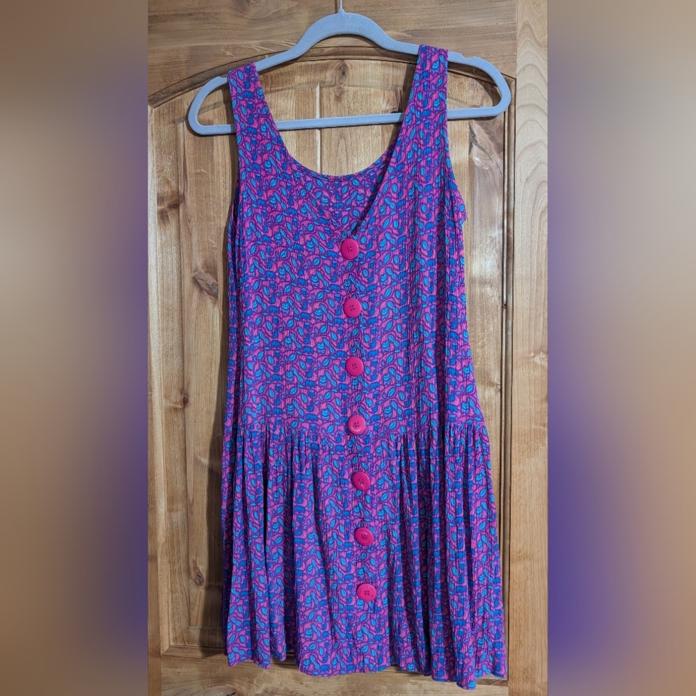 Vintage 1991 Segrets Sun Prints Rayon Sleeveless Button Up Dress Medium